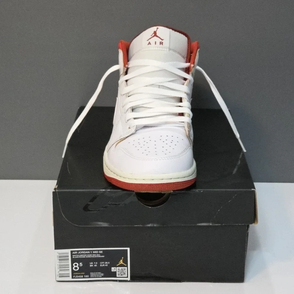 Air Jordan 1 Mid SE White/lobster Red - Sail Men's Size US 8.5 FJ3458 160‎ NIB